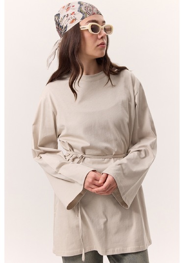 Bağlama Detaylı Oversıze Tshırt Taş Taş
