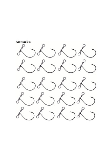 20 Parça Yumuşak Solucan Balıkçılık Kancası - Çift Delikli Dönerli Siyah Kanca