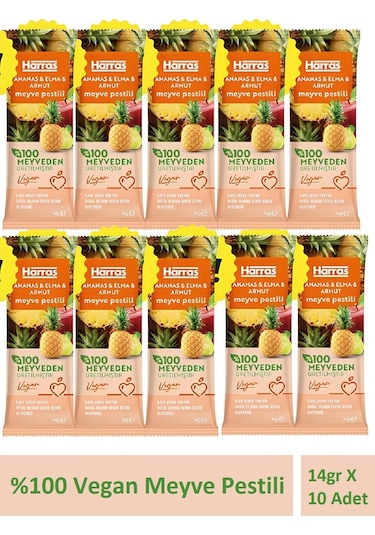 Vegan Meyve Pestili Ananas Elma Ve Armut 14gr X 10 Adet
