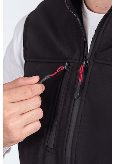 Vatan Tekstil Softshell Dik Yaka Erkek Yelek Siyah