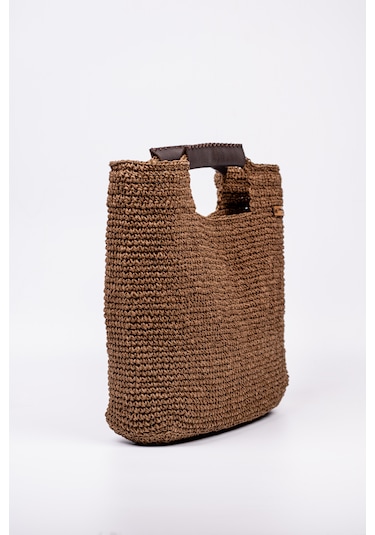 Fabric Craft Bag El Çantası Kağıt İp Örgü Acı Kahverengi