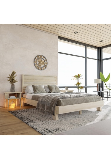 Hüma Model Vernikli Çam Ahşap Karyola Ve İki Komodin Set Yatay -284 140 x 190