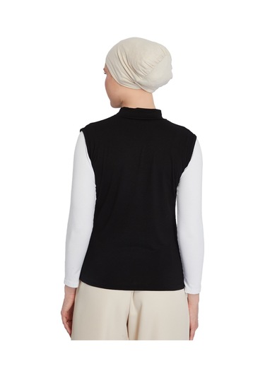 Organik Kolsuz Balıkçı Yaka Likralı Kadın Sıfır Kol Body Siyah