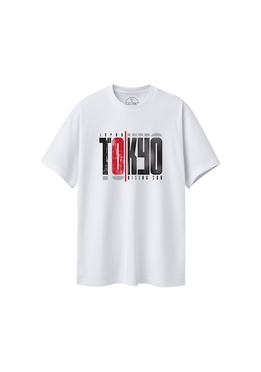 Velvoria Unisex Oversize Beyaz Tokyo Desenli T-shırt