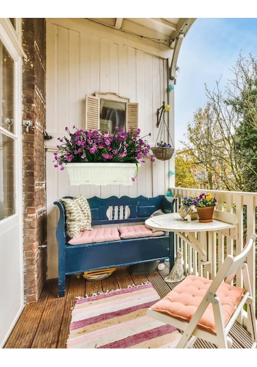 Yapay Çiçek Lila Papatya Küpeşte Askılı Saksıda Balkon Çiçeği Çiçek Sepeti