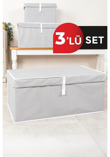 3'lü Çok Amaçlı Kutu Megaplus 70x40x30 Cm Tela Yıkanamaz Gri-beyaz