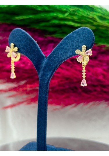 925 Ayar Gümüş Damla Modeli Sallantılı Gold Renk Popüler Kadın Küpe Gümüş