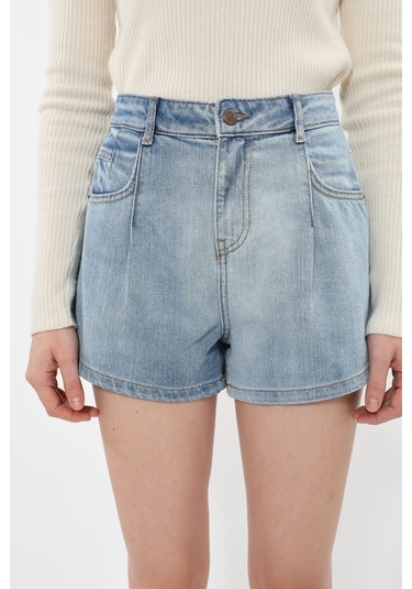 Kadın %100 Pamuk Açık Mavi Mini Jean Şort mavi Mavi