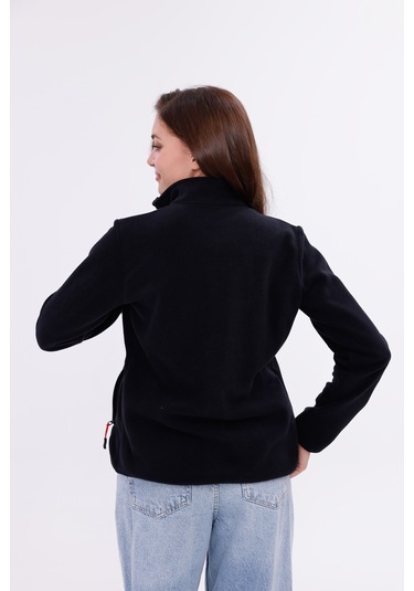 Monox Kadın Slim Fit Tam Fermuarlı Polar Ceket Siyah
