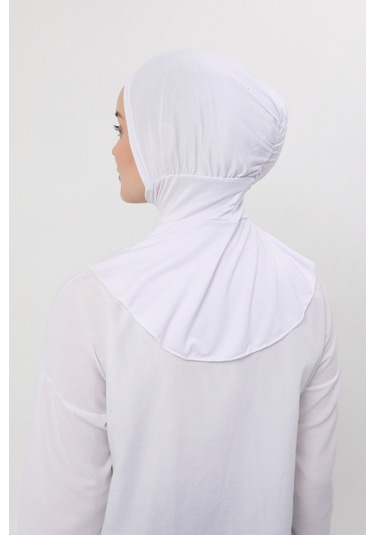 Kadın Tesettür Pratik Boyunluklu Hijab - Sporcu Bone Beyaz