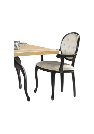 Madalyon Kolçaklı Kapitoneli Sandalye Siyah