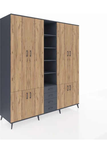 Kronos Dolap 17 Raflı 4 Çekmeceli 8 Kapaklı 220x59x243 Antrasit-çam/antrasit Atlas Çam/antrasıt