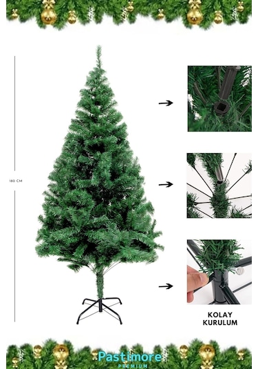 Süsleme Seti Yılbaşı Çam Ağacı Renkli Işığı Ve Yeni Yıl Süsleri Noel Paketi 180 Cm 500 Dal