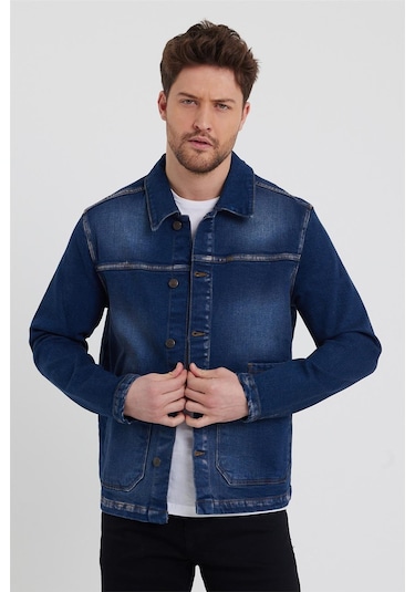 Erkek Likralı Regular Fit Klasik Kot Ceket Lacivert-lacivert Lacivert