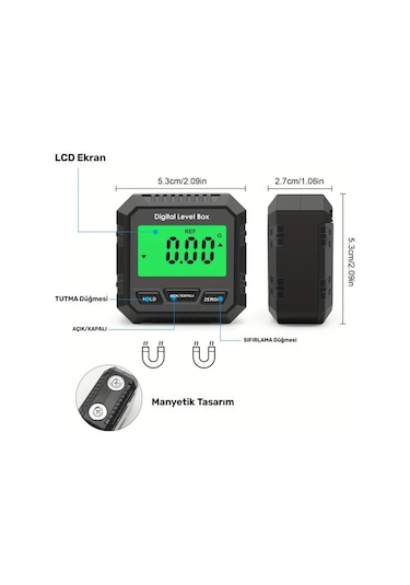 Honeybeeshop Siyah Hassas Dijital Açı Ölçer Lcd Arka Aydınlatmalı 0 01 Derece Hassasiyet Manyetik Taban Dıy Projeler İçin