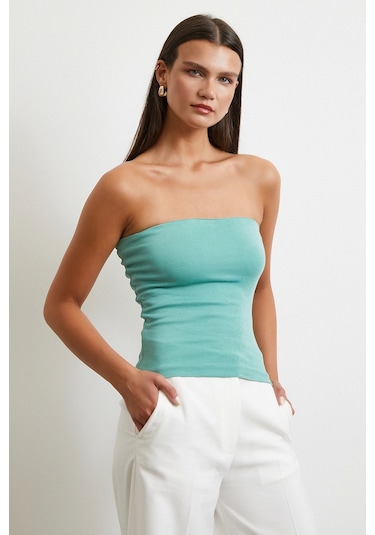 Straplez Top Yeşil Yeşil