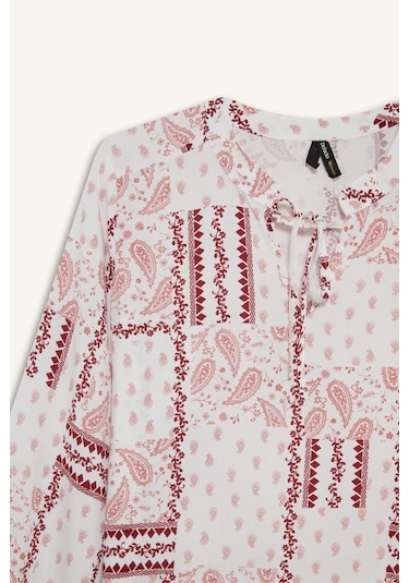 Defacto Regular Fit Desenli Apaş Yaka Uzun Kollu Bluz N1809az25sppn436 Pembe