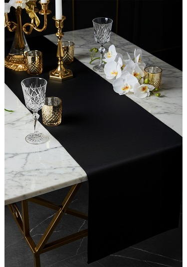 Yunusoğlu Home Siyah Şık Masa Runnerı 50x150 Cm Modern Ve Zarif Masa Örtüsü Runner Siyah
