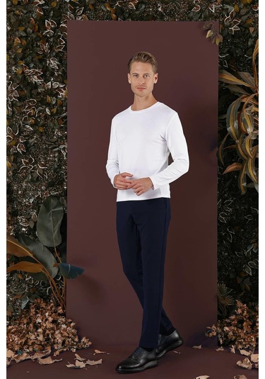 Slim Fit Yan Cepli Dokulu Esnek Casual Lacivert Pantolon P 1139 Lacivert