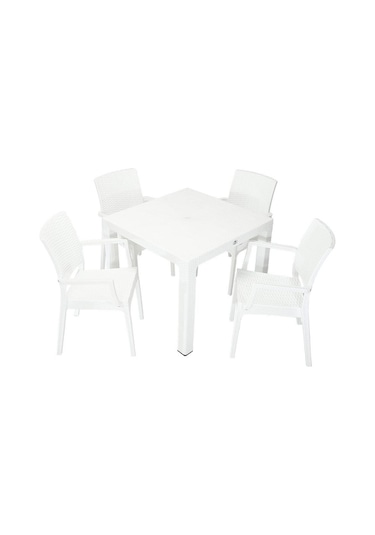 Luna Elit Rattan 90x90 Elit Koltuk Masa Takımı Beyaz