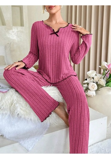 Snapbuy Kadın Kışlık Pijama Seti 2 Parça Uzun Kollu Üst Ve Pantolon Rahat Ev Kıyafetimavi Mavi