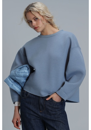 Lufian Selin Kadin Örme Sweatshirt Mavi Mavi 122030005100300 Mavi