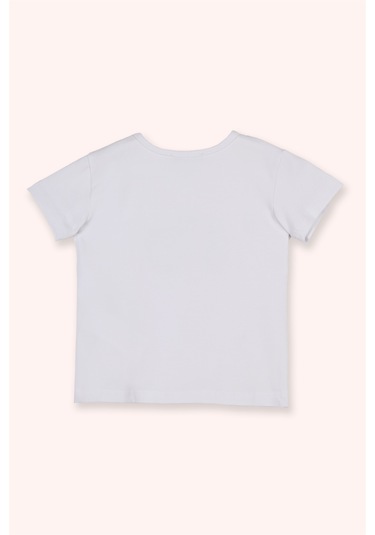 Panço Kız Çocuk Kısa Kollu T-shirt Pembe Beyaz