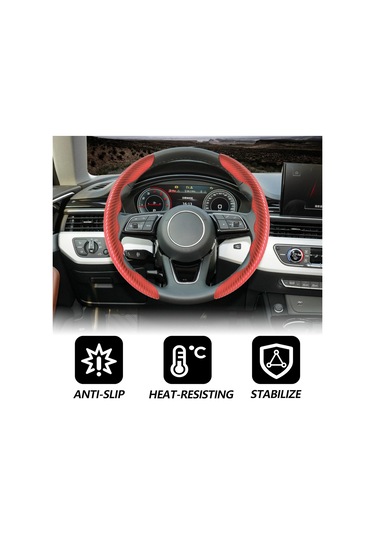 Evrensel Karbon Fiber Araba Direksiyon Simidi Kılıfı Kaymaz Korumalı Bölümlü İç Aksesuarlar Karbon Fiber Kırmızı 2'li Paket