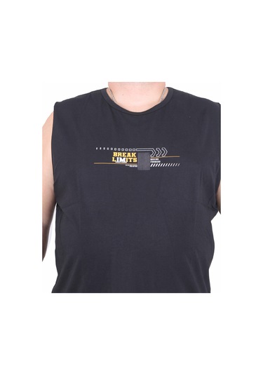 Starbattal Büyük Beden Baskılı Kolsuz Tişört Break Limits 25153 Sıyah Siyah