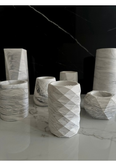 Dekoratif Beton Diş Fırçalık El Yapımı Banyo Aksesuarı Masaüstü Kalem Kutusu Beyaz