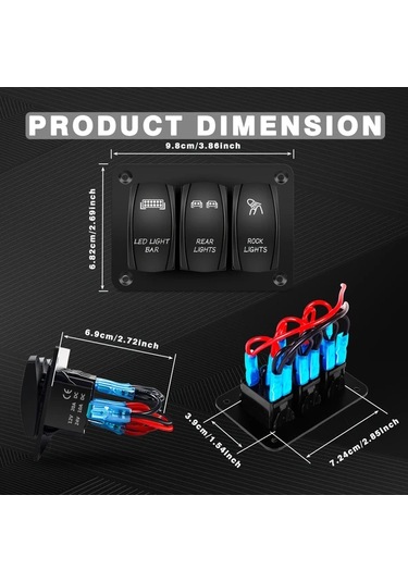 Motion003 O3l B Uc Joystick Anahtarlı Aluminyum Panel Onceden Baglı Anahtarlar Mavi Led Arabalar Tekne Yatlar Rv Kamyonlar Icin Pilsiz