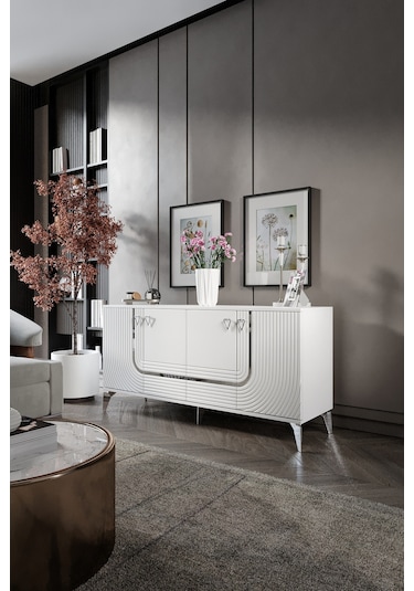 ART KONSOL MDF MEBRAN KAPAK BEYAZ GÜMÜŞ