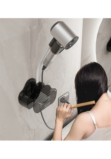 Wondernest Zımbasız Duvar Tipi Saç Kurutma Makinesi, Banyo Uyumlu Lichen Model Siyah