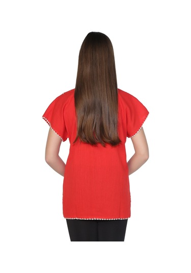 Kısa Kol Şile Bezi Naz Bluz Kırmızı Krmz Kırmızı