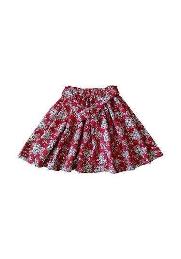 Çiçek Desenli Çocuk Etek - Koyu Kırmızı Renk Tonunda Koyu Kırmızı
