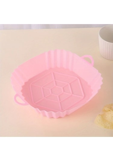 Maxaccess Pembe Silikon Hava Fritözü Sepeti Katlanır Pişirme Tepsisi Yeniden Kullanılabilir