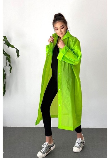 Unisex Kadın Ve Erkek Yağmurluk %100 Eva Çıtçıtlı Kapüşonlu Yeşil