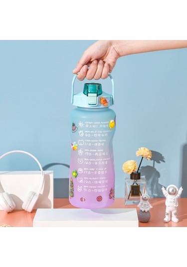 Novahub Zaman Ölçekli Motivasyonlu Su Şişesi Bpa-free 2000 Ml Mavi Mor, Renkli 615
