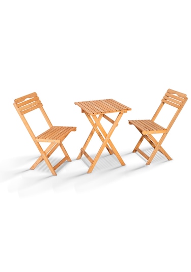 Bahex Tiny 2+1 Ahşap Balkon Bistro Set Ahşap