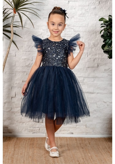 Tüllü Kız Çocuk Kpl Elbise Mnk0526 Lacivert