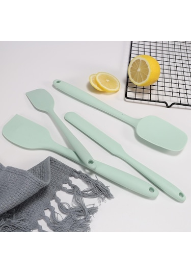 Pembe 4 Parçalı Pişirme Aracı Seti Krem Spatula Mutfak Hepsi Bir Arada Yapışmaz Tencere Salata Karıştırma Silikon Spatula