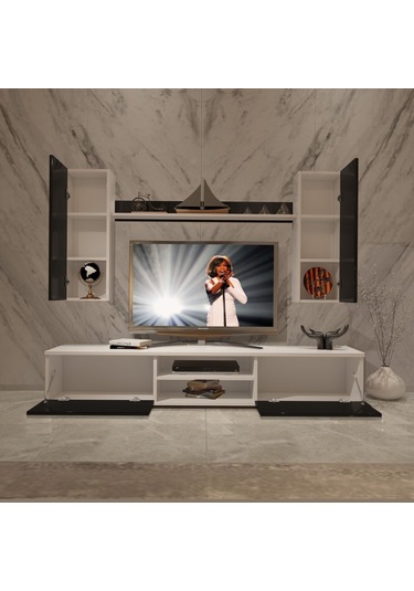 Decoraktiv Eko 7 Mdf Dvd Tv Ünitesi Tv Sehpası Beyaz - Siyah