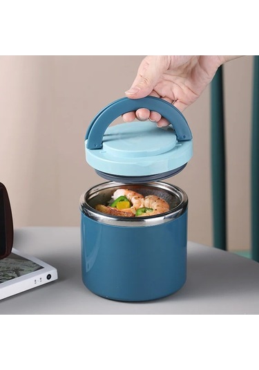 Paslanmaz Çelik Vakumlu Termal Yemek Kabı, Taşınabilir Öğle Yemeği Saklama Kutusu, Çorba Ve Sıcak Yemekler İçin Kapaklı Bento Kutusu, Isı Koruyucu Termos Özellikli Pratik Yemek Kapları MAvi