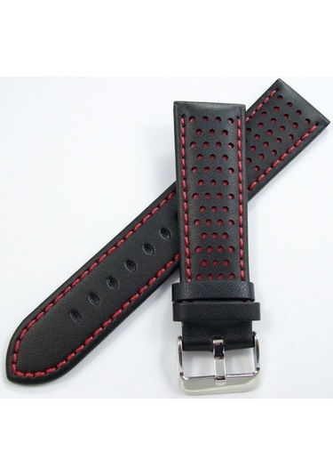 Bizon Deri Saat Kayışı 24Mm Kordon Siyah 1. Kalite Spor Kırmızı