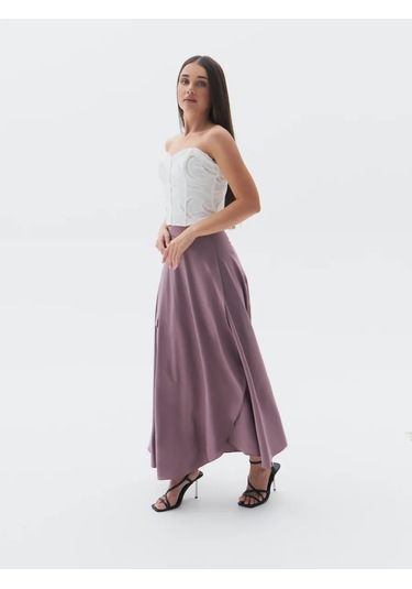 Kvarts47 Yazlık Esnek Oluklu Tozlu Gül Koyu Renkli Maxi Etek 164968986 Beyaz