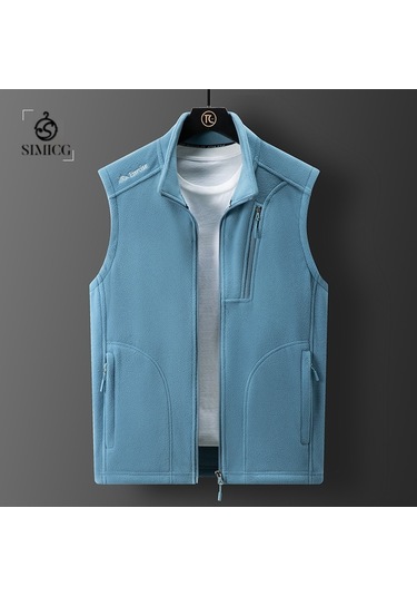 Erkek Sonbahar Ve Kış Kadife Dik Yaka Yelek Ceket Açık Mavi