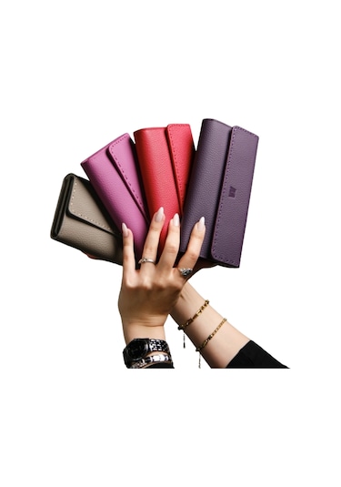 Mft Leather Hakiki Deri El Portföyü Cüzdan Hilton 8926 Flother Mat Mor