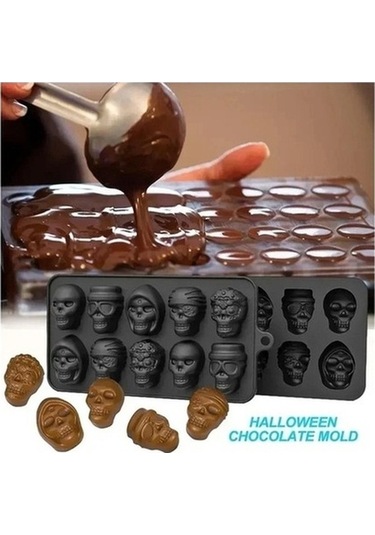 Didadodo Kafatası Buz Kalıbı 10lu Xl Siyah - Küp Ve Kafatası Tasarımlı Siyah, Küçük Buzlu Şekillerle Siyah