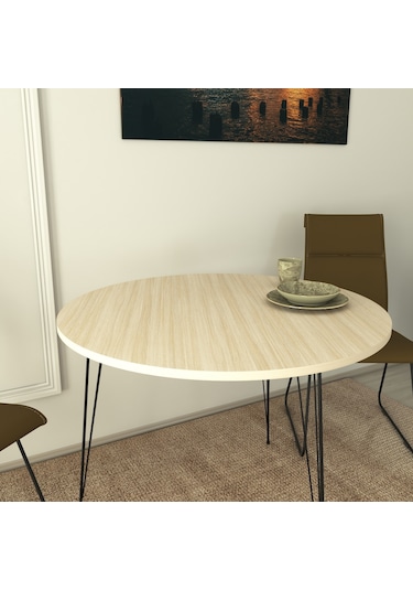 Pasific Home Sandalf Metal Ayaklı Yuvarlak Mutfak Masası Meşe
