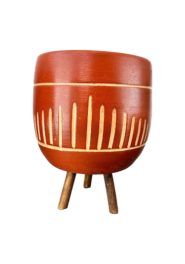 Bitki Tasarımı Çizgi Desenli Toprak Saksı 3 Ayaklı 19 Cm